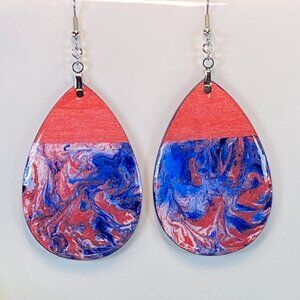Hand Painted Tear Drop Color Block Iridescent Dangle Pendant Earrings